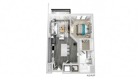 Floor plan for 1 bed, 1 bath, 715 sqft