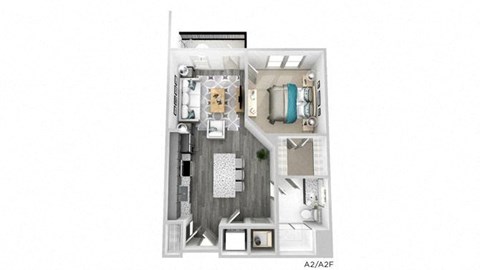 Floor plan for 1 bed, 1 bath, 715 sqft