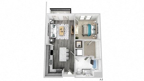 Floor plan for 1 bed, 1 bath, 718 sqft