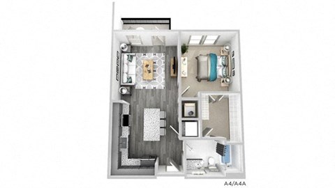 Floor plan for 1 bed, 1 bath, 744 sqft
