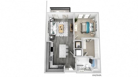 Floor plan for 1 bed, 1 bath, 744 sqft