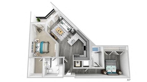 Floor plan for 1 bed, 1 bath, 1091 sqft