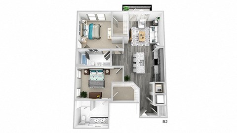 Floor plan for 2 beds, 2 baths, 1202 sqft