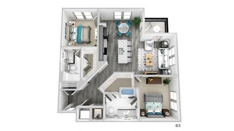 Floor plan for 2 beds, 2 baths, 1171 sqft