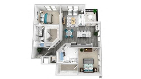 Floor plan for 2 beds, 2 baths, 1216 sqft