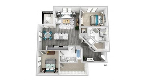 Floor plan for 2 beds, 2 baths, 1256 sqft