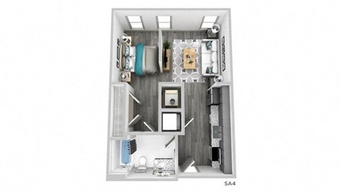 Floor plan for studio, 1 bath, 565 sqft