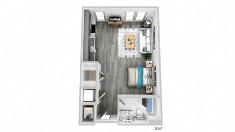 Floor plan for studio, 1 bath, 566 sqft
