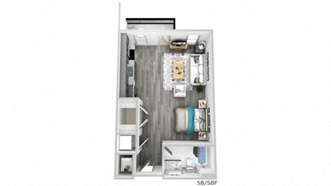 Floor plan for studio, 1 bath, 587 sqft