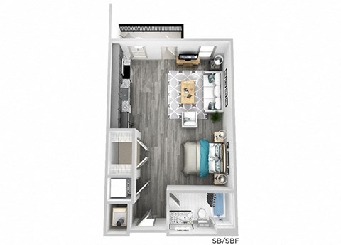 Floor plan for studio, 1 bath, 587 sqft