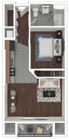 Floor plan for 1 bed, 1 bath, 587 sqft