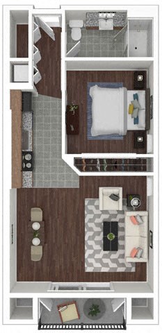 Floor plan for 1 bed, 1 bath, 686 sqft