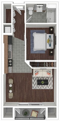 Floor plan for 1 bed, 1 bath, 741 sqft