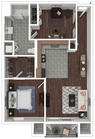 Floor plan for 1 bed, 1 bath, 829 sqft
