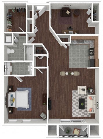Floor plan for 1 bed, 1 bath, 1232 sqft