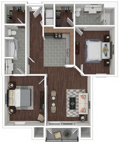 Floor plan for 2 beds, 2 baths, 964 sqft