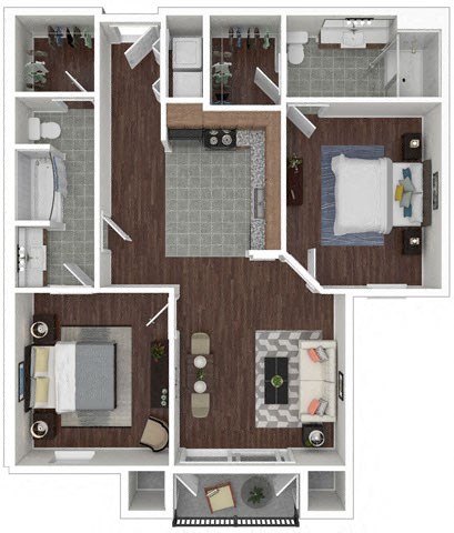 Floor plan for 2 beds, 2 baths, 1030 sqft