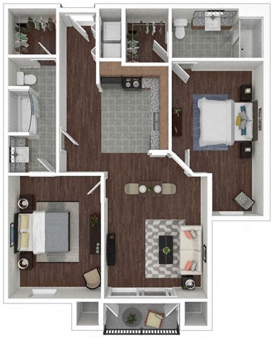 Floor plan for 2 beds, 2 baths, 1065 sqft