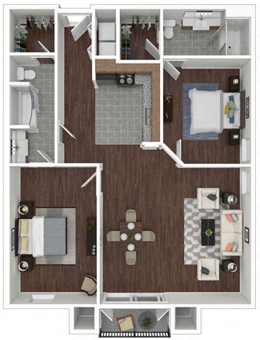 Floor plan for 2 beds, 2 baths, 1240 sqft