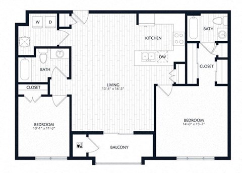 Floor plan for 2 beds, 2 baths, 1164 sqft