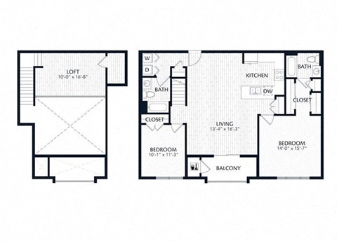 Floor plan for 2 beds, 2 baths, 1539 sqft
