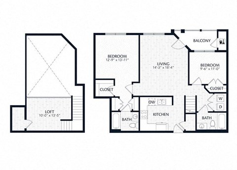 Floor plan for 2 beds, 2 baths, 1371 sqft
