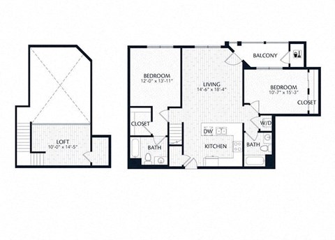 Floor plan for 2 beds, 2 baths, 1443 sqft