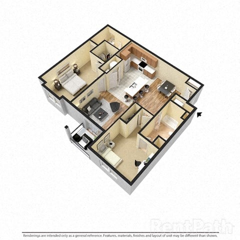 Floor plan for 2 beds, 2 baths, 1072 sqft