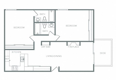 Floor plan for 2 beds, 2 baths, 1260 sqft