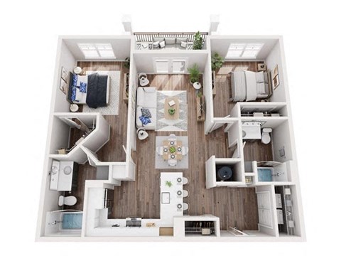 Floor plan for 2 beds, 2 baths, 1135 sqft