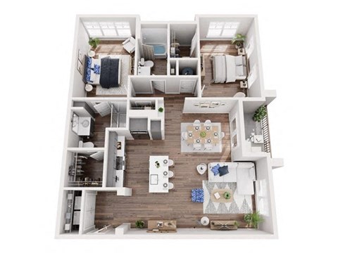 Floor plan for 2 beds, 2 baths, 1278 sqft
