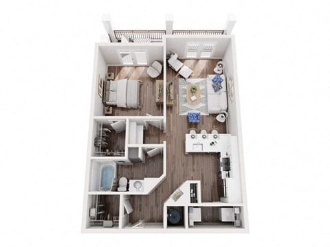 Floor plan for 1 bed, 1 bath, 861 sqft