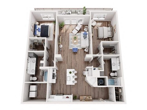 Floor plan for 2 beds, 2 baths, 1338 sqft