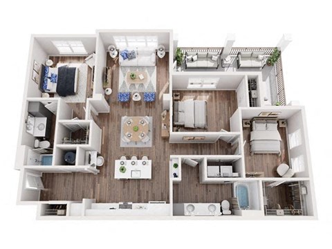 Floor plan for 3 beds, 2 baths, 1377 sqft