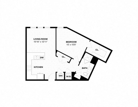 Floor plan for 1 bed, 1 bath, 775 sqft