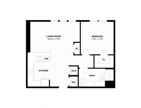 Floor plan for 1 bed, 1 bath, 806 sqft