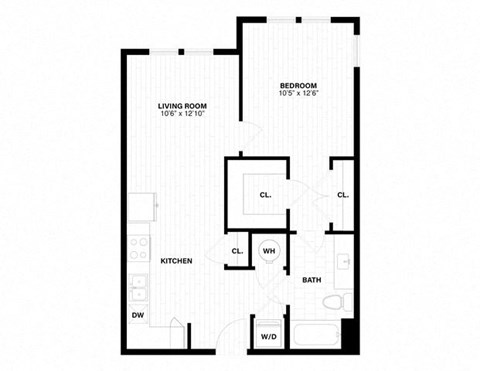 Floor plan for 1 bed, 1 bath, 707 sqft