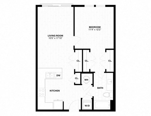Floor plan for 1 bed, 1 bath, 732 sqft