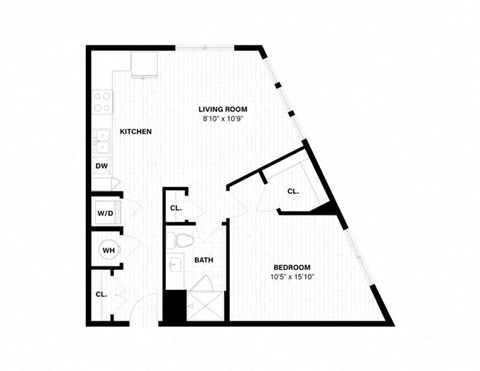 Floor plan for 1 bed, 1 bath, 736 sqft