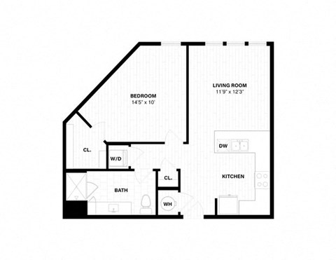 Floor plan for 1 bed, 1 bath, 747 sqft