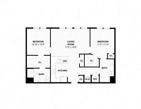 Floor plan for 2 beds, 2 baths, 1131 sqft