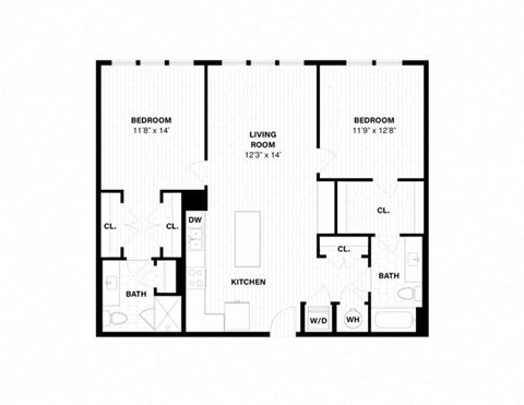 Floor plan for 2 beds, 2 baths, 1155 sqft