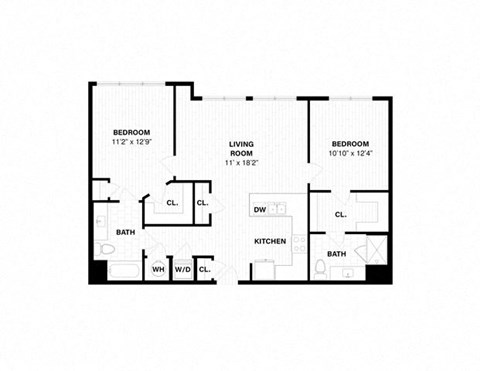 Floor plan for 2 beds, 2 baths, 1161 sqft