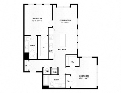 Floor plan for 2 beds, 2 baths, 1199 sqft