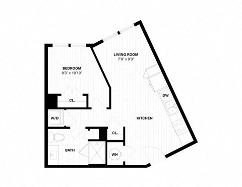 Floor plan for 1 bed, 1 bath, 546 sqft