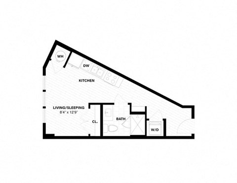 Floor plan for studio, 1 bath, 384 sqft