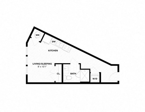 Floor plan for studio, 1 bath, 397 sqft