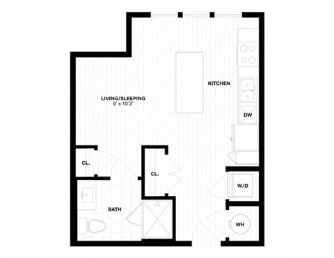 Floor plan for studio, 1 bath, 452 sqft