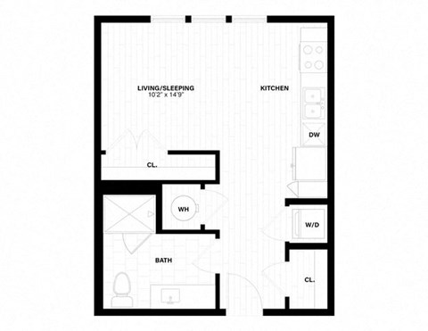 Floor plan for studio, 1 bath, 458 sqft