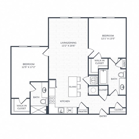 Floor plan for 2 beds, 2 baths, 1061 sqft